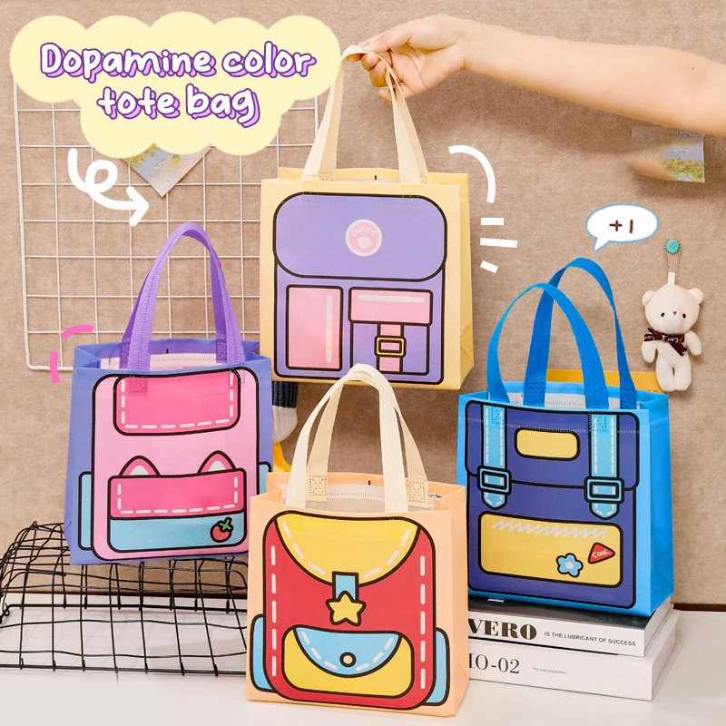 ハンドル付き不織布バインダーバッグ、オーブンカラーパターン、キャンディースナック食品ブック、衣類収納バッグ、学生用品