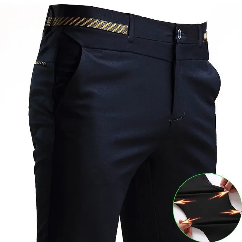 Slim Fit Stretch Dress Pants for Men Non-Ironing Office Pants Spring and Summer Thin Wedding Business Suit Trousers Black Blue