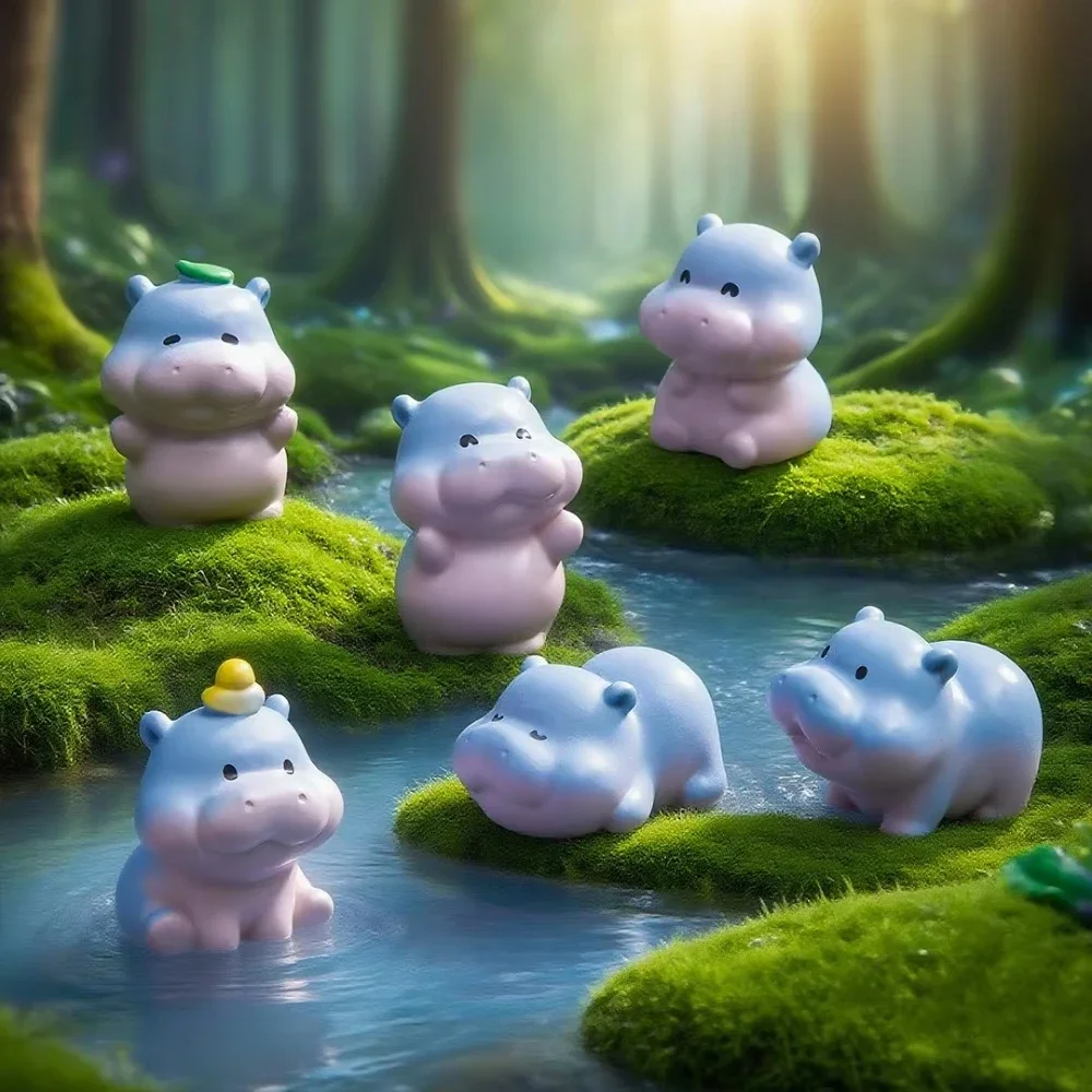 6PCS Miniatures Gradient Hippo Figurines Cute Mini Animal Decor for Terrarium DIY Craft Car Desk Decoration Dollhouse Ornament
