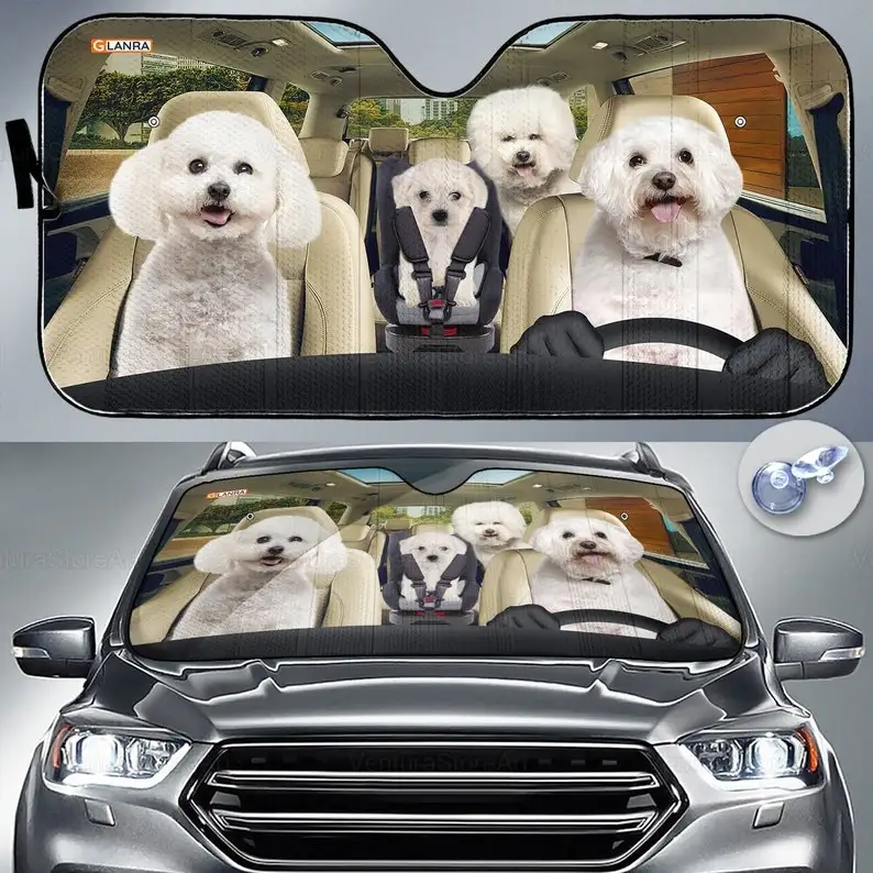 

Bichon Frise Car Sunshade, Dog Car Decoration, Auto Sun Shade, Gift For Dad, Car Windshield PHT292204G03