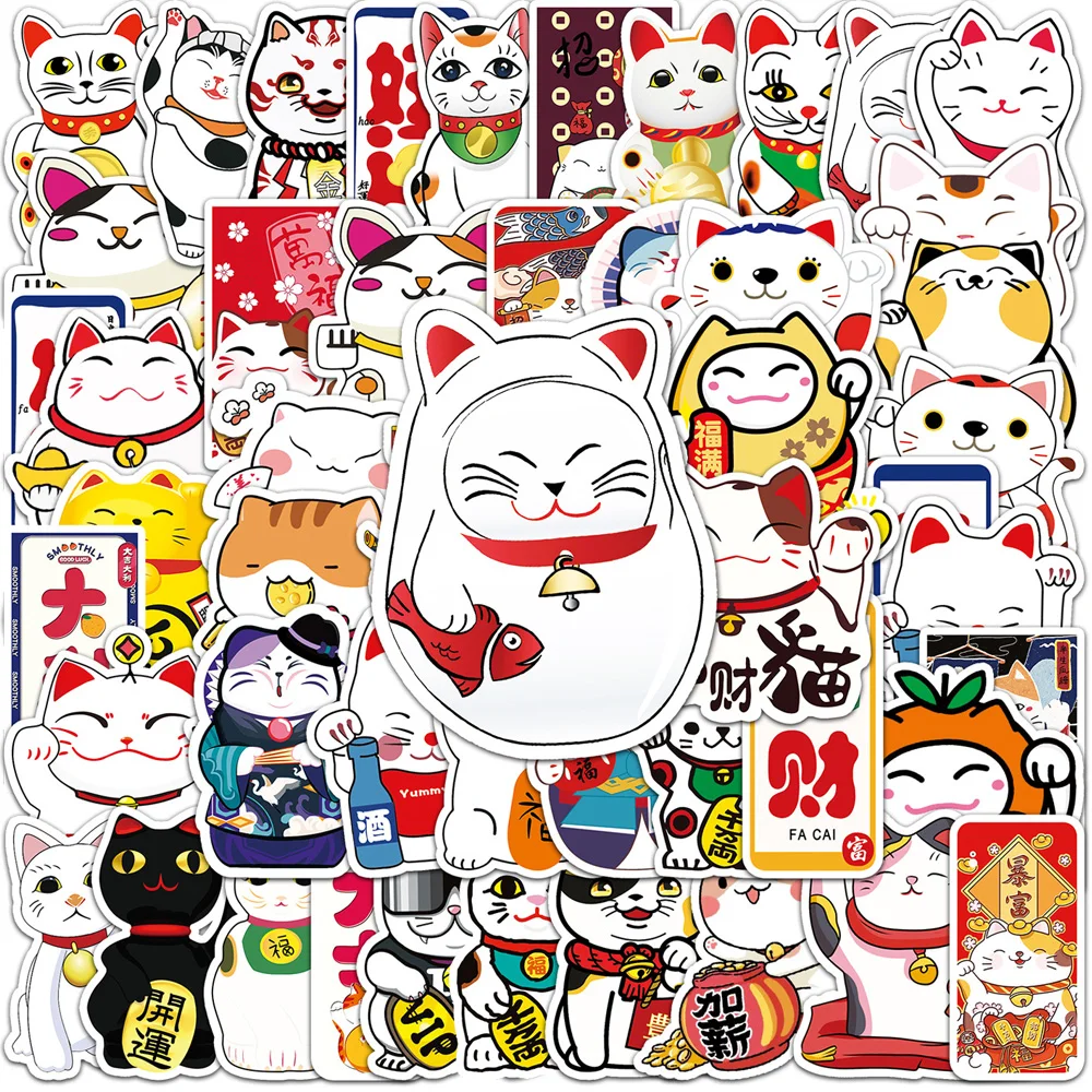 10/30/50pcs Pegatinas Kawaii Maneki Neko, Adhesivos de Gato de la Suerte, Calcomanías de Dibujos Animados para DIY, Equipaje, Papelería, Cuadernos, Pegatinas Estéticas