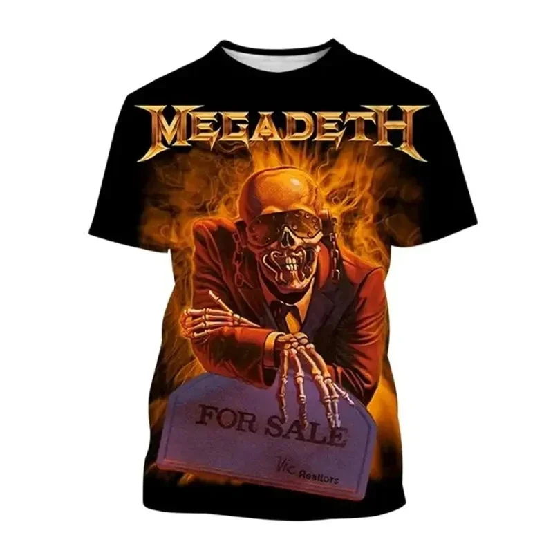 Megadeth 3D Printed Fashion T-shirt Summer Men's and Women's Popular T-shirt Hip Hop Style Short Sleeve Men's and Women's Retro