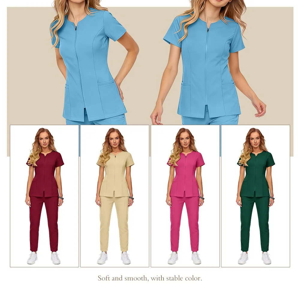 Großhandel Medizinisches Scrub-Set aus Spandex-Stretch, Krankenschwester-Uniform, Beauty-Spa-Uniform, Gesundheitswesen-Pflegeuniform, Apotheken-Laborkittel, Klinische Uniform