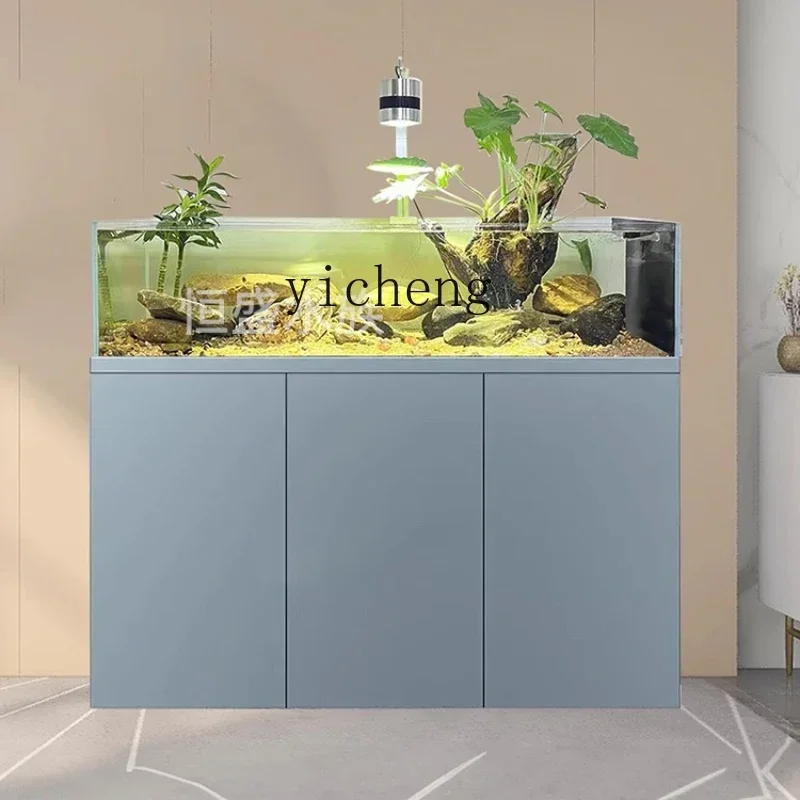 HSN stream tank living room household water tank ultra-white glass landscaping ecological fish tank bottom filtration