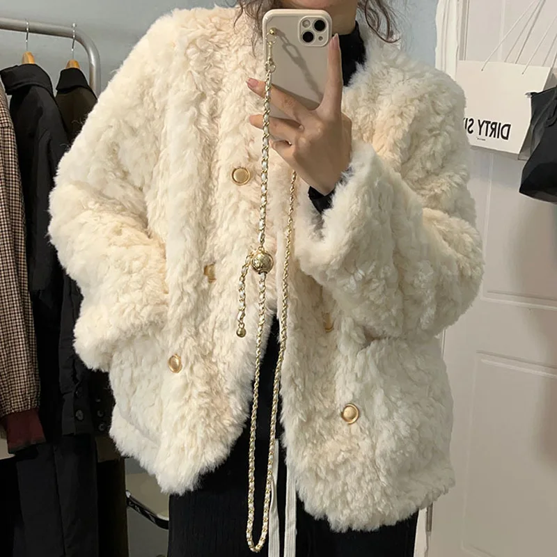 

TEELYNN Vintage Oversize Boho Wool Coats for Women Casual O-neck Long Sleeve Winter Coats 2022 Elegant Loose White Overcoat