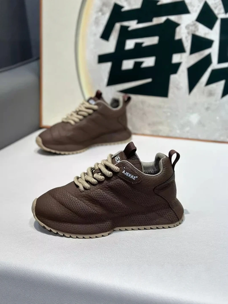 

Men's Casual Fashion Sneakers Thick Bottom Heightening Leather Surface Spring Summer New Style Sporty Comfortable Low Top Shoes