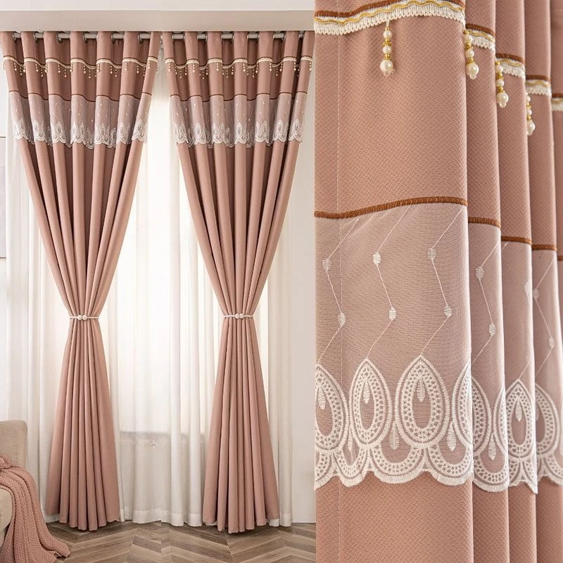 Light Blocking Curtai with Decorative Lace Inserts - Modern Home Decor​ Simple Elegance Curtain for Bedroom Living Room