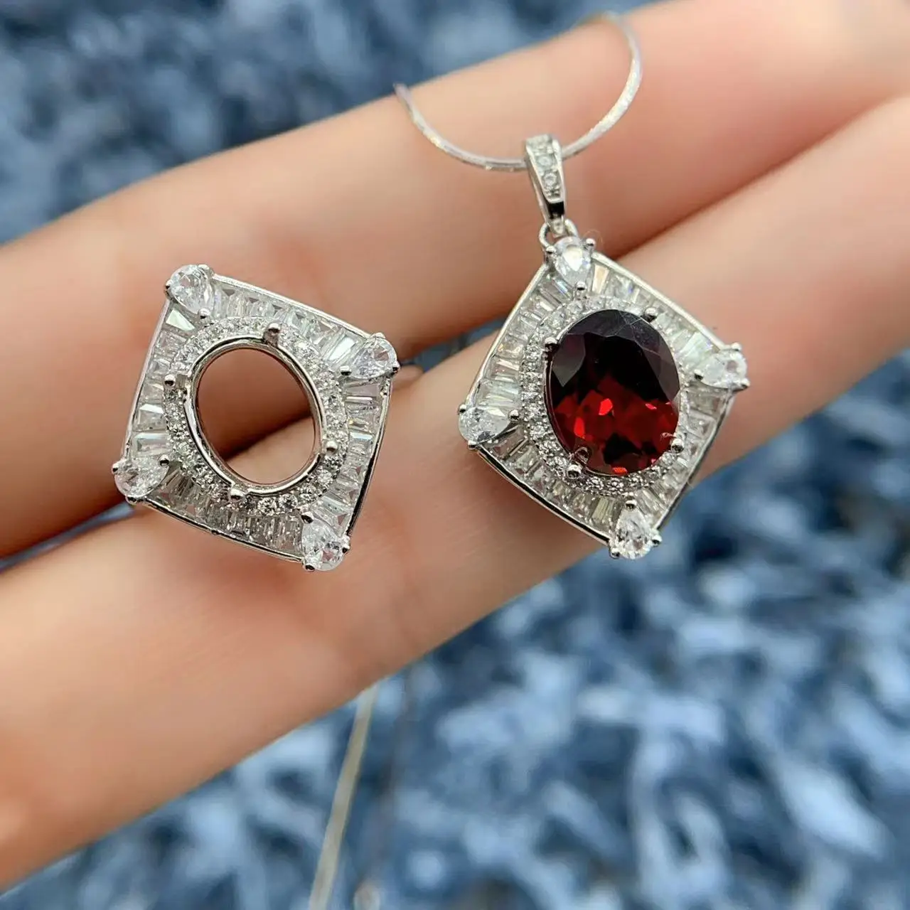 

MeiBaPJ Inlay Elliptical 7*9mm Gemstone S925 Sterling Silver DIY Empty Set Holder Women Fine Fashion Charm Wedding Jewelry