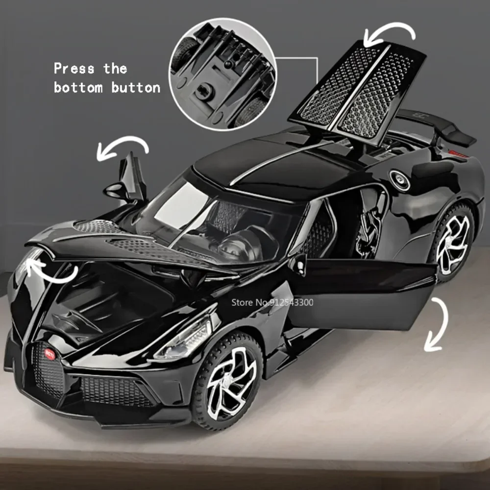 1:32 Scale Bugatti La Voiture Toy Model Car Metal Alloy Diecast Pull Back Music Light Car Model Boys Miniature Collection Gifts