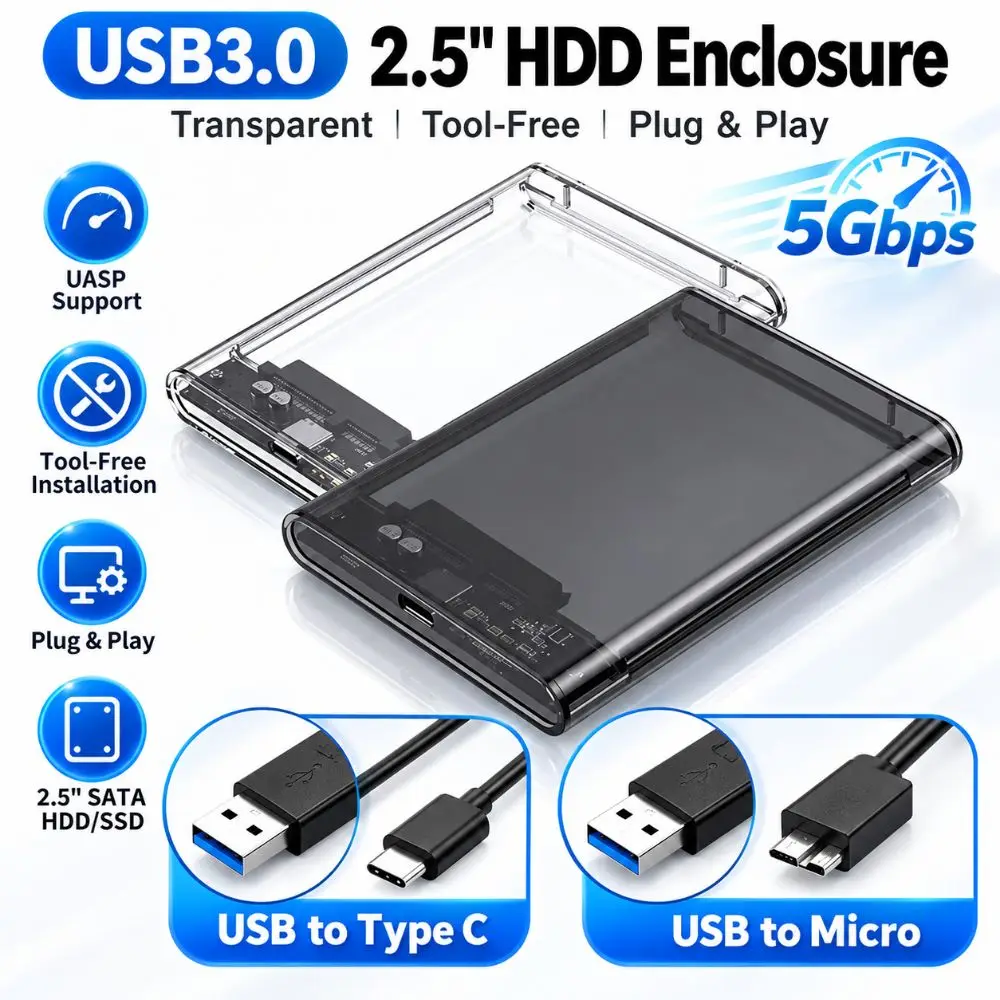 High Speed USB3.0 HDD Enclosure 5 6 Gbps 2.5 Inch External HDD Case SSD Case