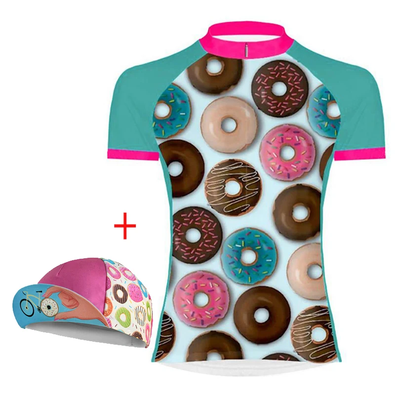 NEW Summer Woman Doughnut Cycling Jersey Pink Bike Wear Sport Shirt Sleeve Riding Clothing