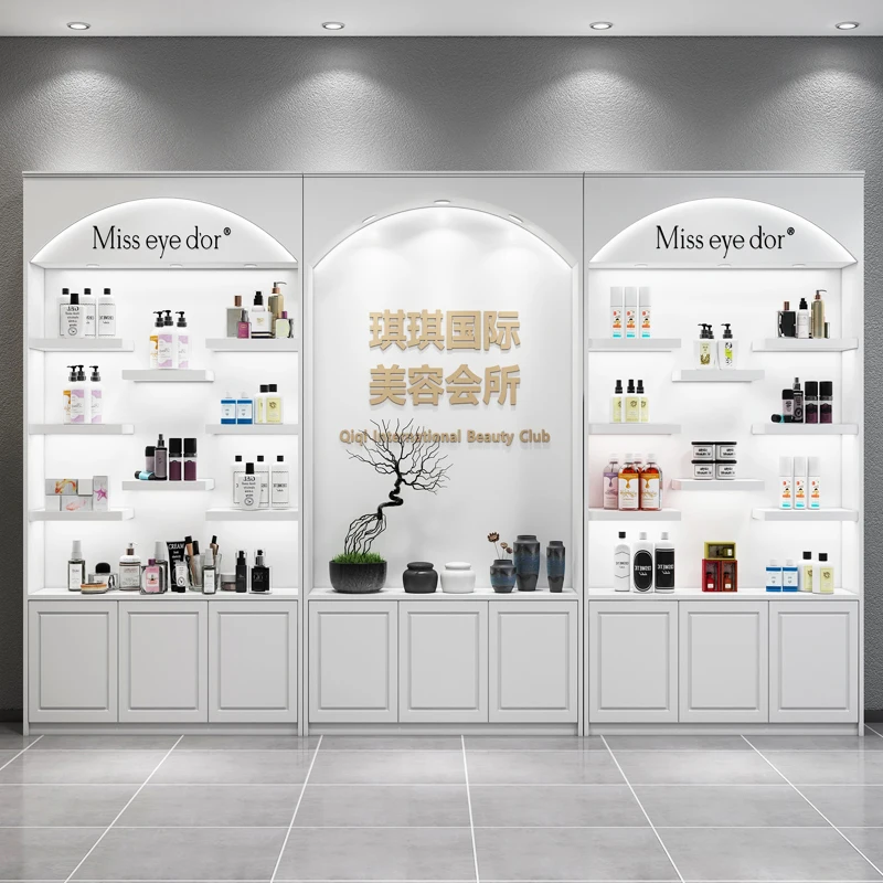 Simple modern cosmetics display cabinet hairdressing skin care products display cabinet beauty salon product cabinet shelf