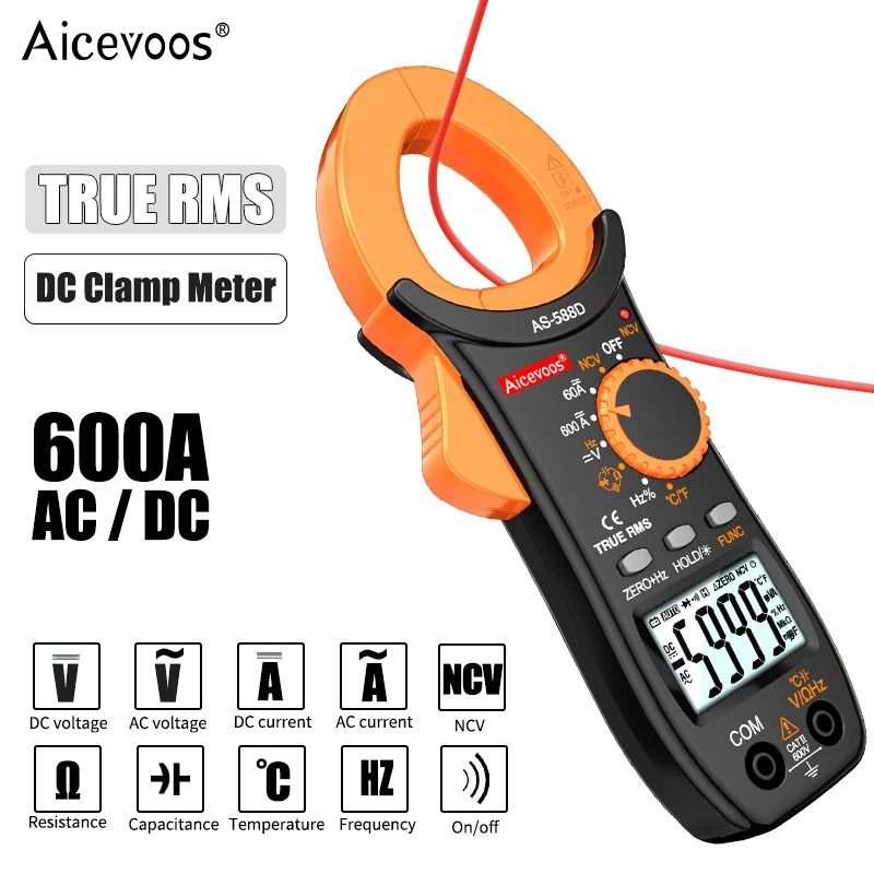 Aicevoos Digital Clamp Meter AC DC Auto Rang 6000 Counts 600A Current Clamp True RMS Multimeter Ammeter Voltage Tester Ohm NCV