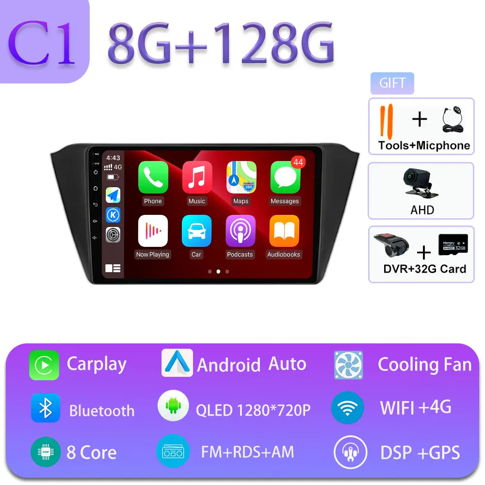 Android 16 Carplay Auto voor Skoda Fabia 3 III 2015-2019 GPS Navigatie DSP Autoradio Multimedia Videospeler Stereo WIFI BT