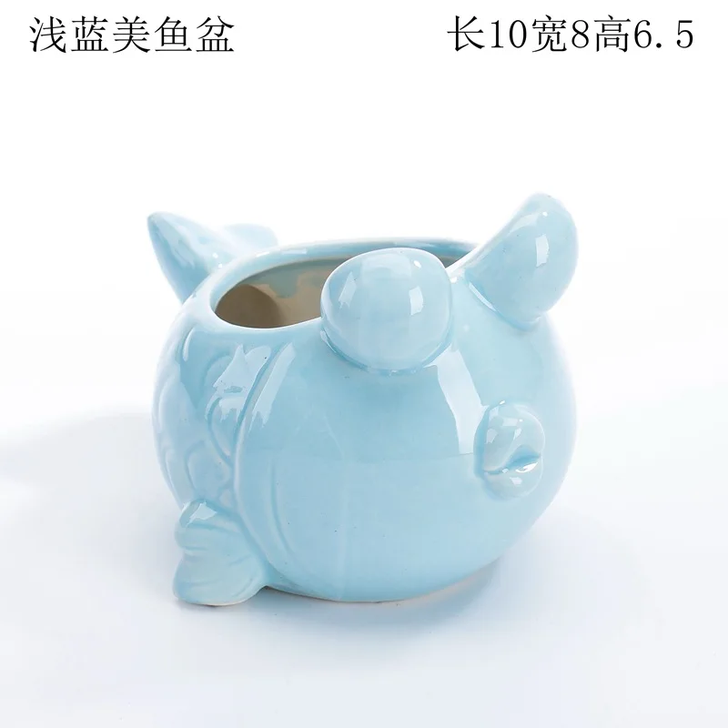1pc European Style Cute Fleshy Flowerpot Pocelain Blue Fish Macetas Vase Home Garden Mini Bonsai Cactus Flower Pot Balcony Decor