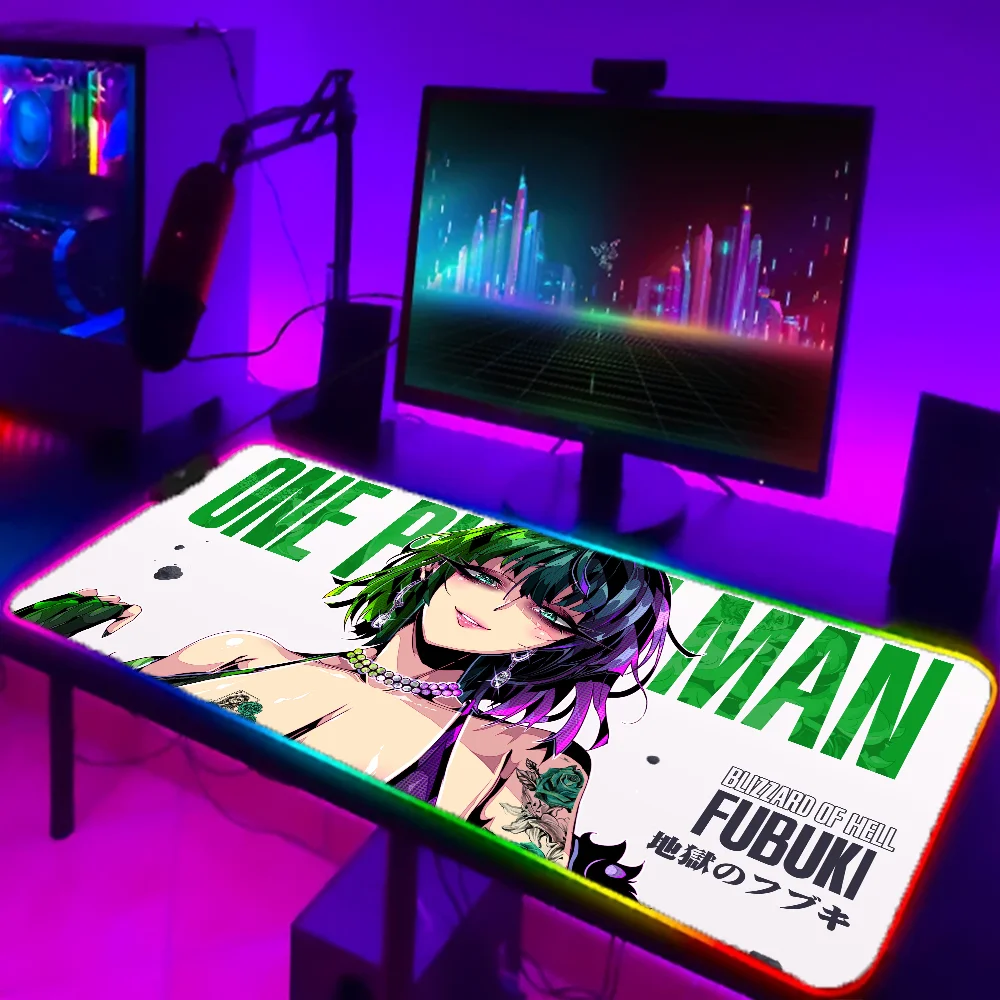 1PC Fubuki One Punch Man Mat XXL RGB Gaming Mouse Pads HD Black Gamer Accessories Large LED