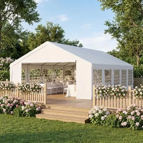 

Party Tent 16x32 Canopy Heavy Duty, Waterproof Outdoor Event Tent with Removable Sidewalls & Roll-Up Door, Portable