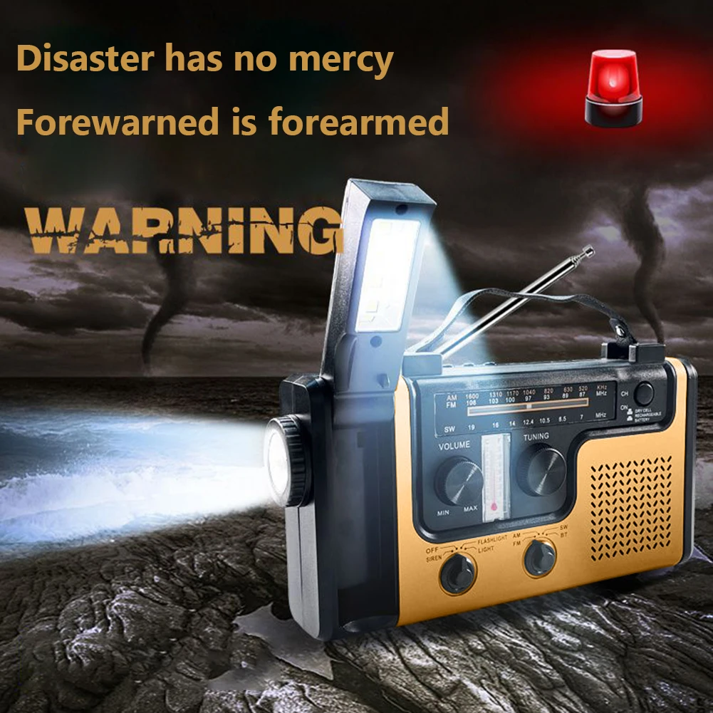 

AM FM SW Солнечное радио Зарядное устройство Светодиодный фонарик Bluetooth-совместимое аварийное радио Ручная рукоятка Солнечная USB-зарядка с термометром