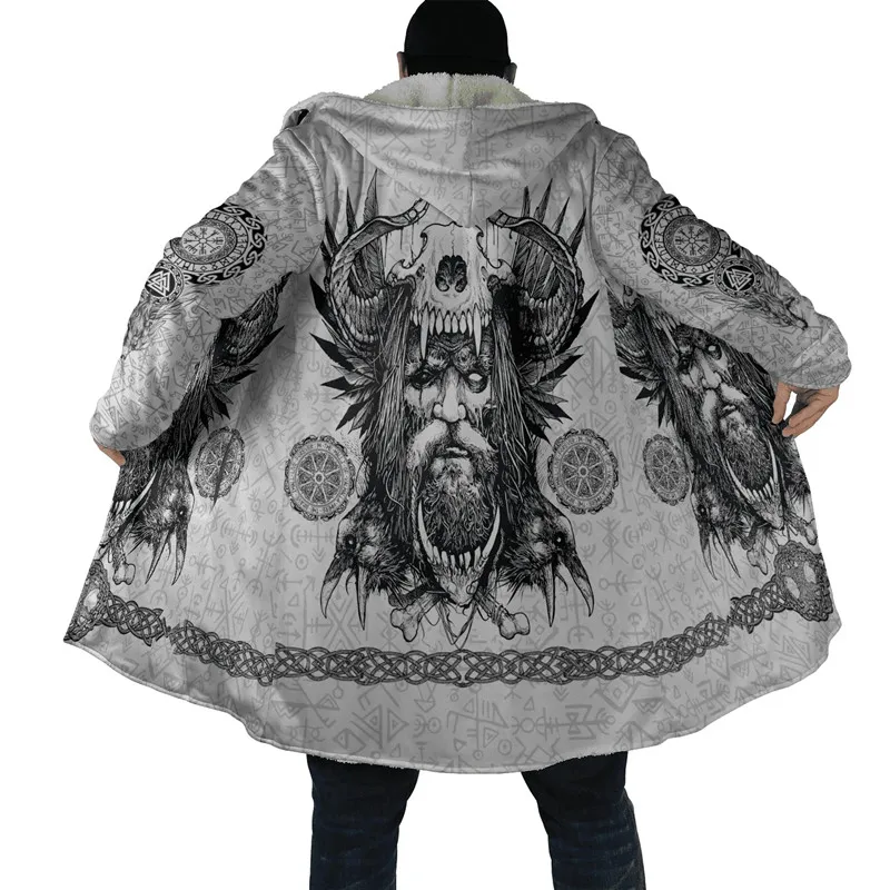 

New Men's Winter Fashion Hoodie Cloak Raven Muninn Tattoo 3D Printed Wool Hooded Cloak Neutral Casual Thick Warm Cloak Q304