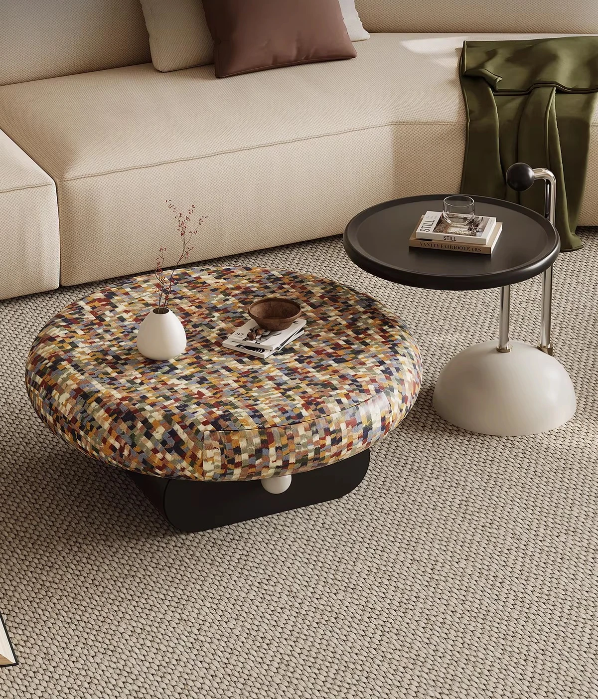 

coffee table combination creative round high-end art Italian minimalist living room household small apartment paint