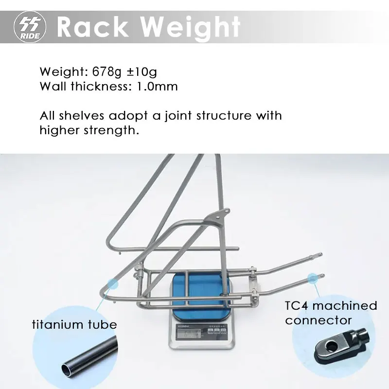 長距離サイクリング用のチタン製自転車リアシェルフ、自転車荷物ラック、高さ調節可能、チタン合金