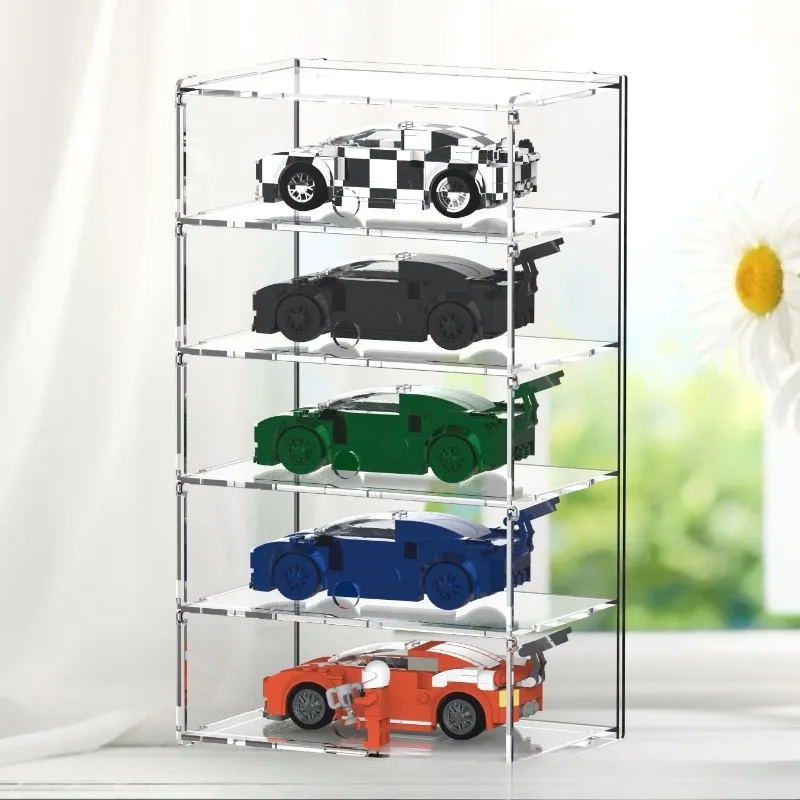 Vitrina Acrílica Multicapa con Puerta para Colección de Modelos de Autos, Caja de Almacenamiento a Prueba de Polvo Compatible con la Serie Speed Champions
