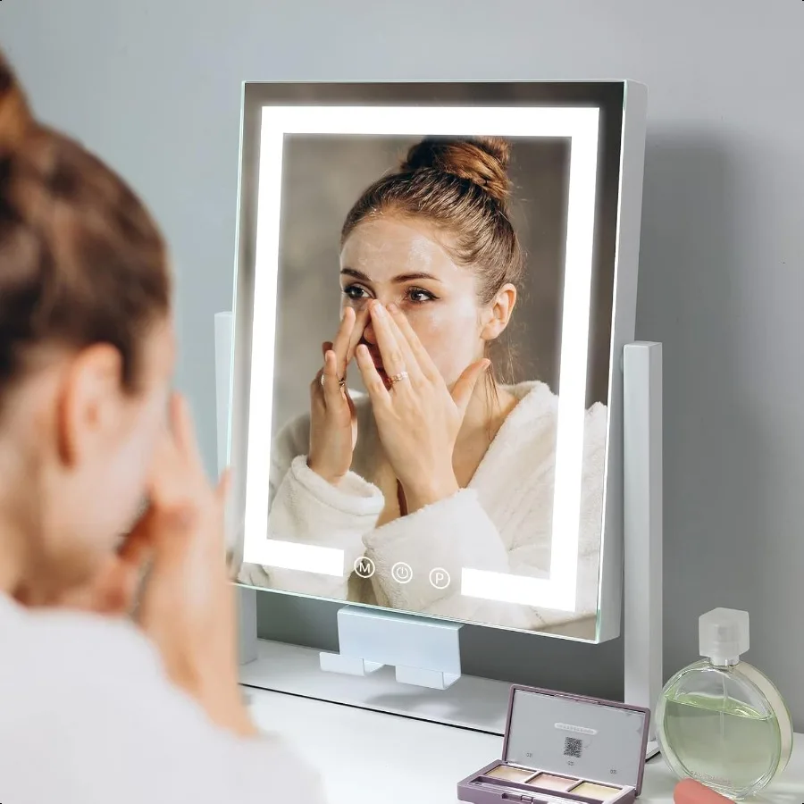 

Lighted Makeup Mirror Hollywood Vanity Mirror with Lights Three Color Modes 10X Magnification Smart Touch Control Detachable 10