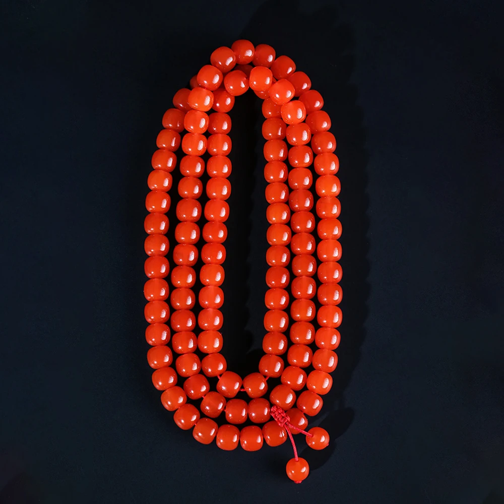 

UMQ Natural South Red Agate Liangshan Joint Cherry Red Old Handmade 108 Beads String No Crack Collection Grade Ornament