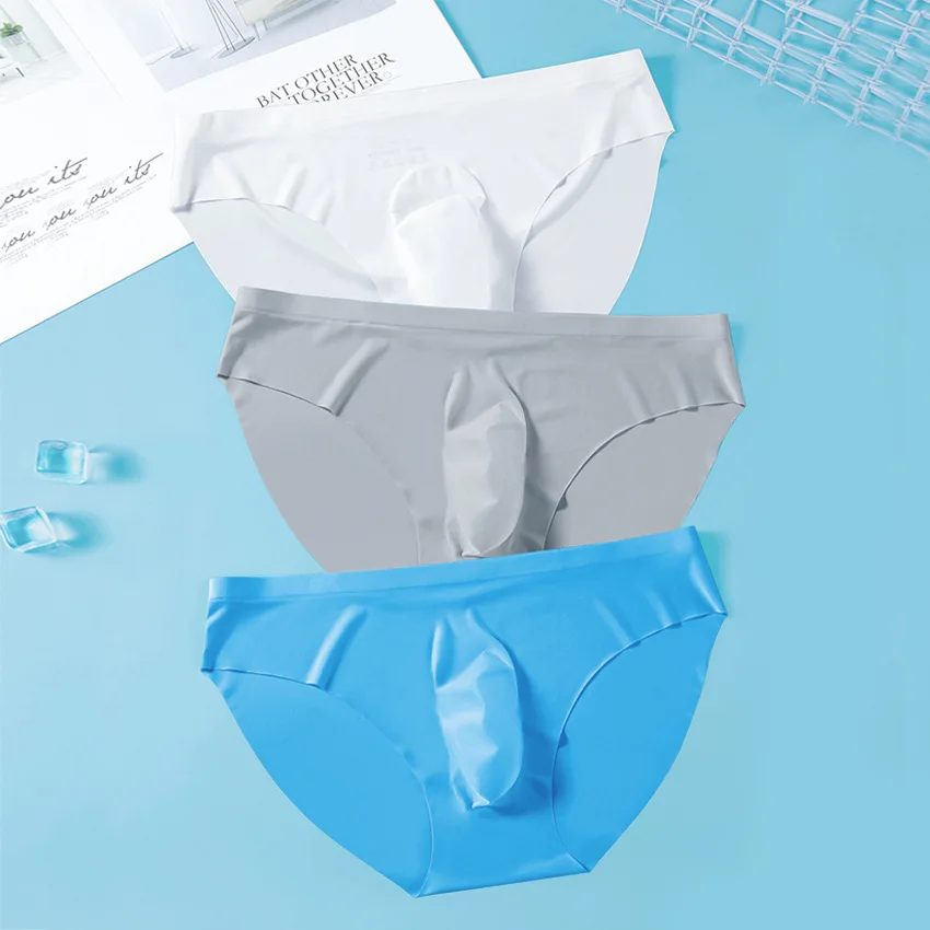 Ropa interior sin costuras para hombre, calzoncillos transparentes ultrafinos con bolsa 3D de seda de hielo, bragas sexys de verano