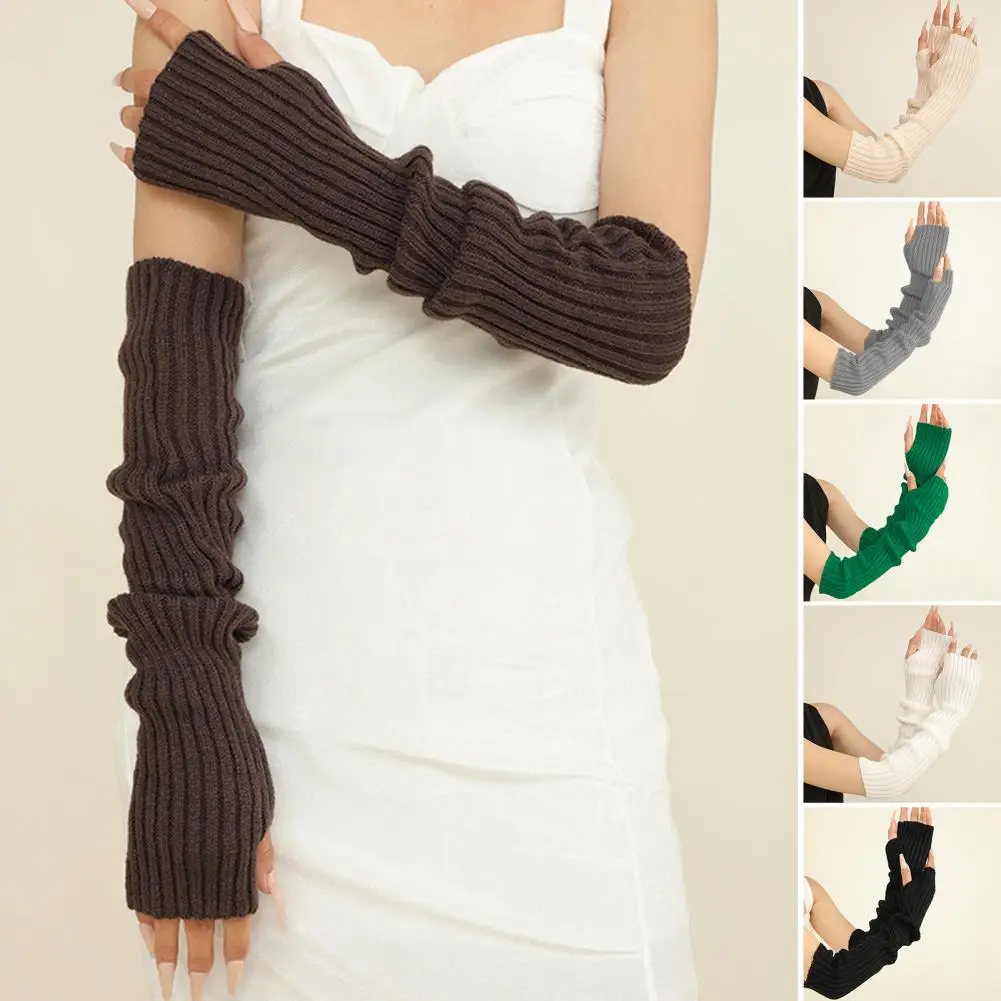 1 Pair Fall Winter Gloves Half-finger Cover Knitted Non-slip Over Elbow Length Arm Warmers Arm Sleeves Cycling Arm Covers 장갑