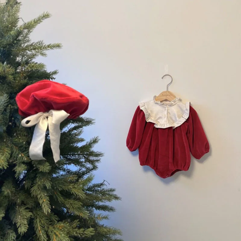 2024 Winter New Baby Girl Warm Bodysuit Newborn Toddler Long Sleeve Clothes Fashion Infant Girl Ruffled Collar Jumpsuit 0-24M