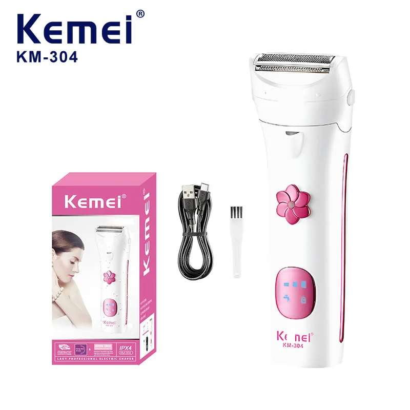 

Kemei 304 Professional Waterproof Electric Shaver for Women Bikini Hair Remover Body Shaver Machine Portable Travel Pubic Razor