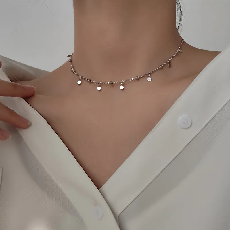 

Dawn's Jewel S925 Silver Necklace female Korean fresh simple light pearl girl heart round piece fringe clavicle chain necklace
