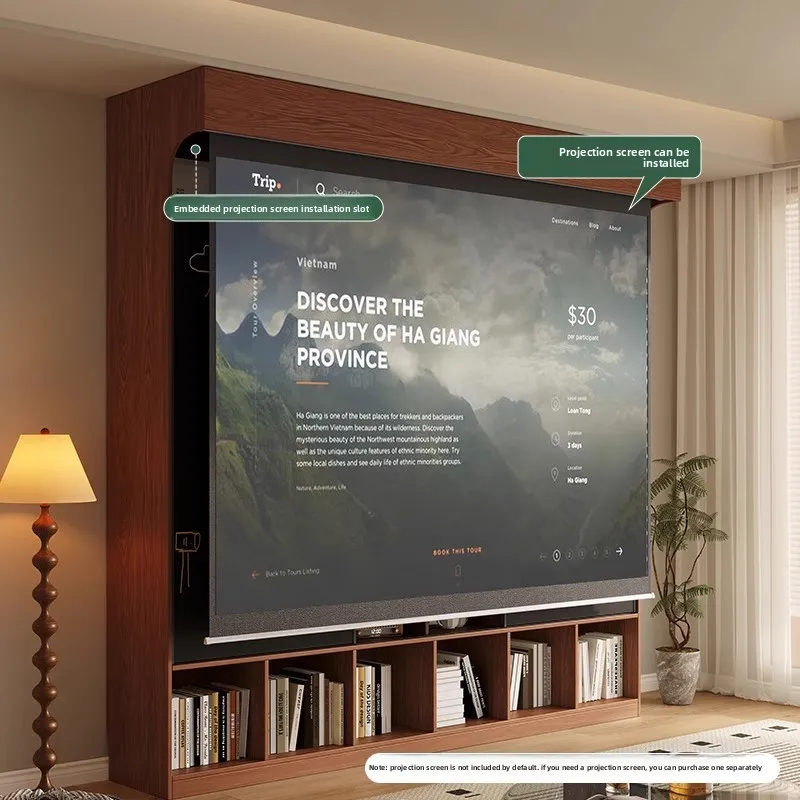 Oak bookcase bookshelf integrated, study blackboard projection deep walnut cabinet