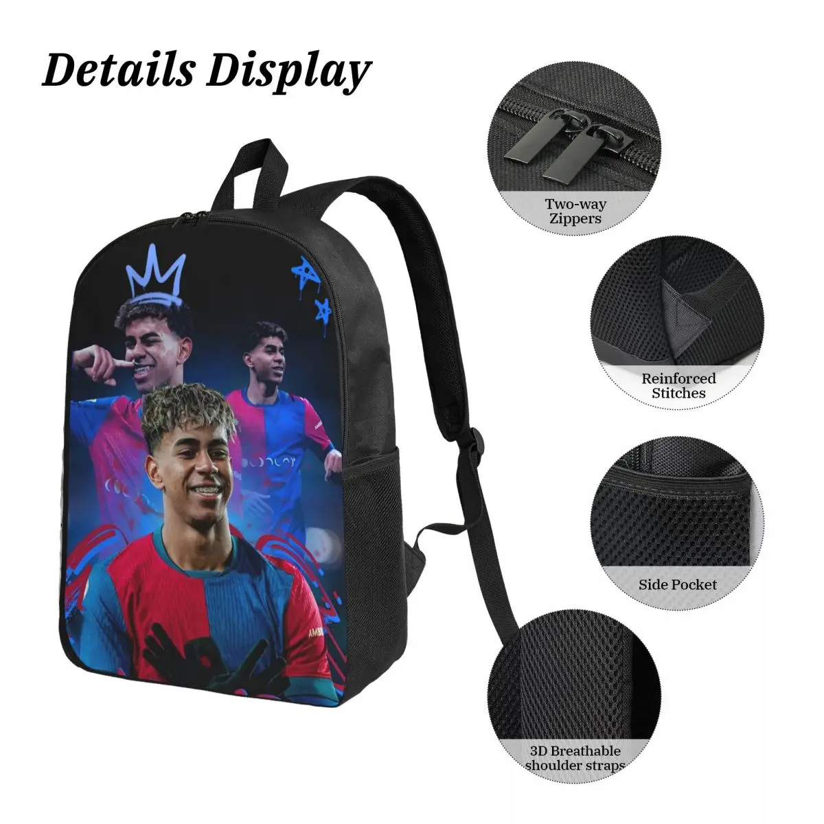 3pecs/set Soccer Number 19 Lamine Y-Yamal Backpack for Student  High School Shoulder Bag Lunch bag Pencil Case view 4