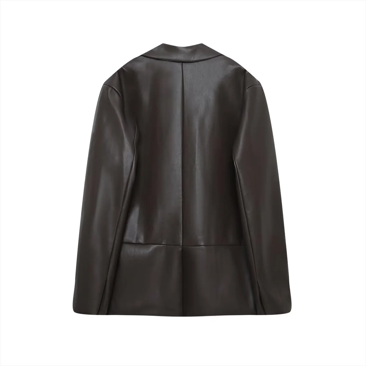 2025 الخريف منتج جديد ملابس نسائية الراقية تنوعا بولي PU أنبوب مستقيم تأثير الجلود دعوى معطف سترة جلدية