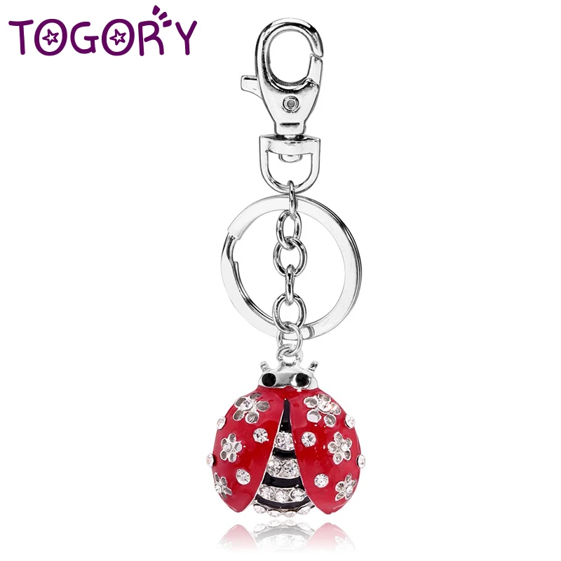 TOGORY Cute ladybug Crystal Rhinestone Keyrings Key Chains Rings Holder Purse Bag For Car Lovely Keychains Wholesale