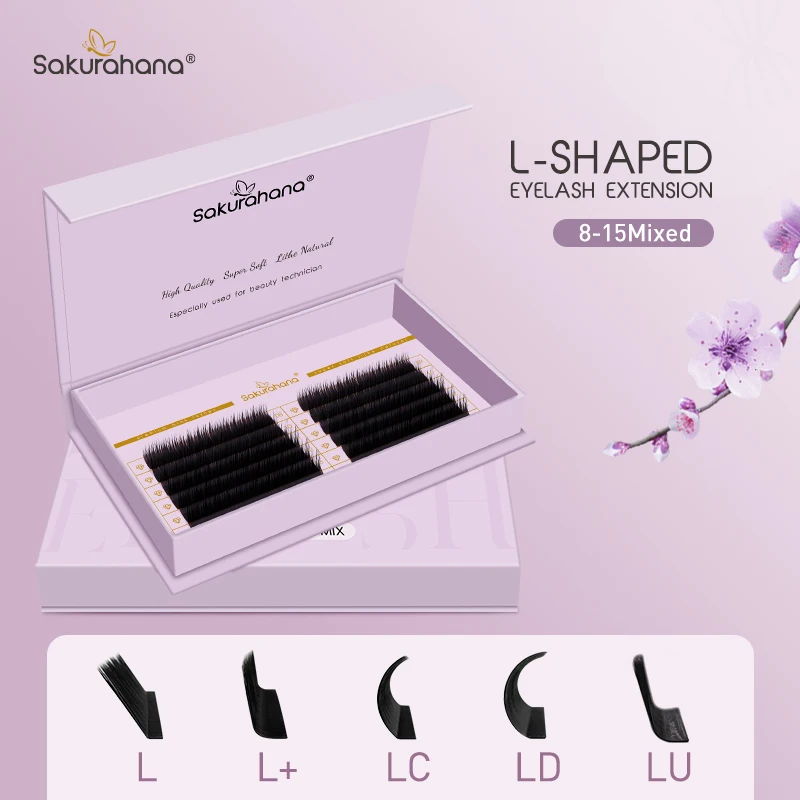 SAKURAHANA L-Curl W-förmige Wimpern, Kleeblatt-Wimpernverlängerung, Matt-Schwarz PBT Nerz Einzelwimpern, Vorgefertigte Volumen-Fächerwimpern
