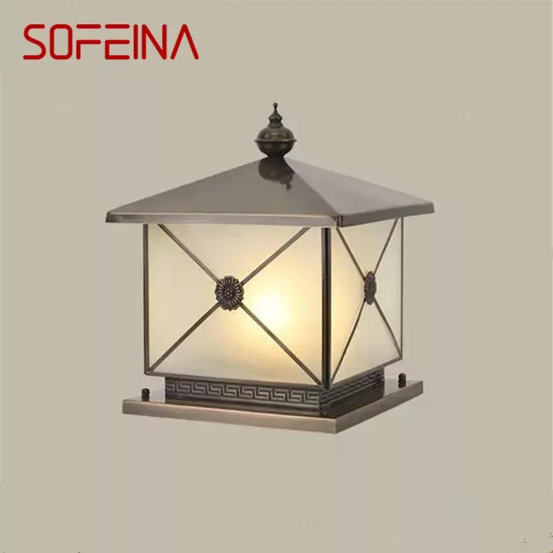 

SOFEINA Outdoor Electricity Post Lamp Vintage Creative Chinese Brass Pillar Light LED Waterproof IP65 for Home Villa Courtyard