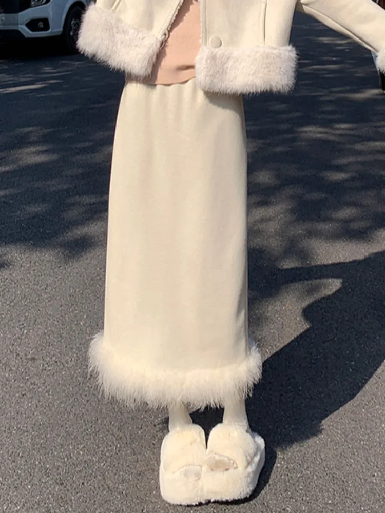 Winter Women's Woolen  Skirt High Waist Slim Straight Cut High Waist Korean Sle Commute Resistant Deformation Casual Skirt