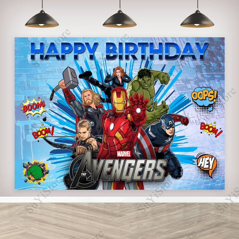 Marvel Superhero Avengers Photography Backdrop Iron-Man Hulk Captain America Boys Birthday Decoration Banner Photo Background