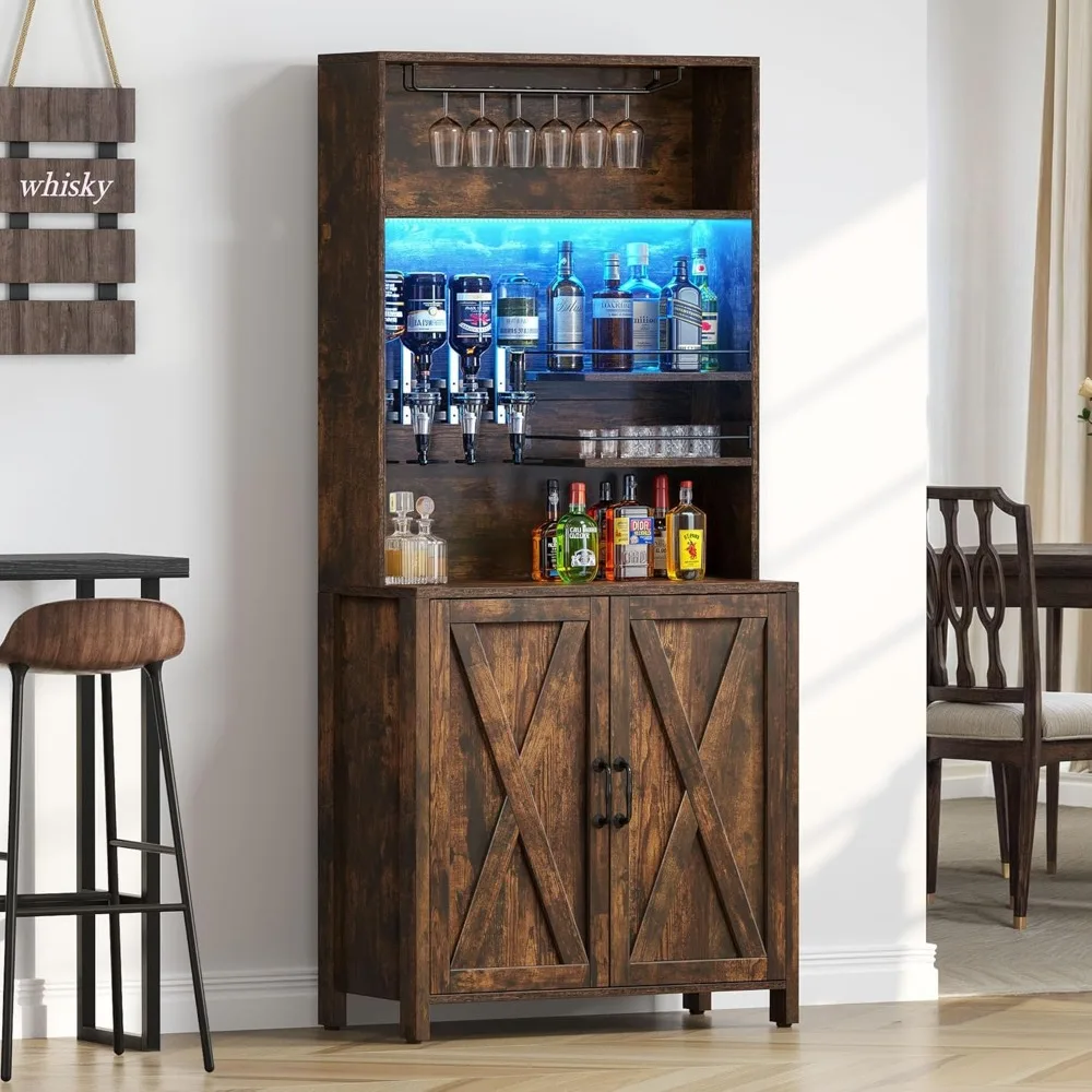 Farmhouse Bar Cabinet w/LED Lights, 71