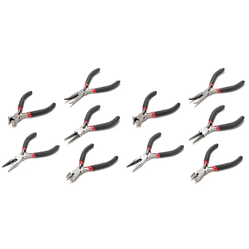 

ABUI-10Pcs Jewellery Mini Pliers Tools Kit Cutter Chain Round Bent Nose Beading Making