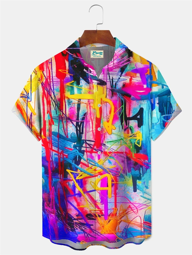 

Мужские рубашки с граффити и 3d принтом, пляжная рубашка для мужчин, гавайская рубашка, женская модная блузка с коротким рукавом на пуговицах и лацканами, уличная
