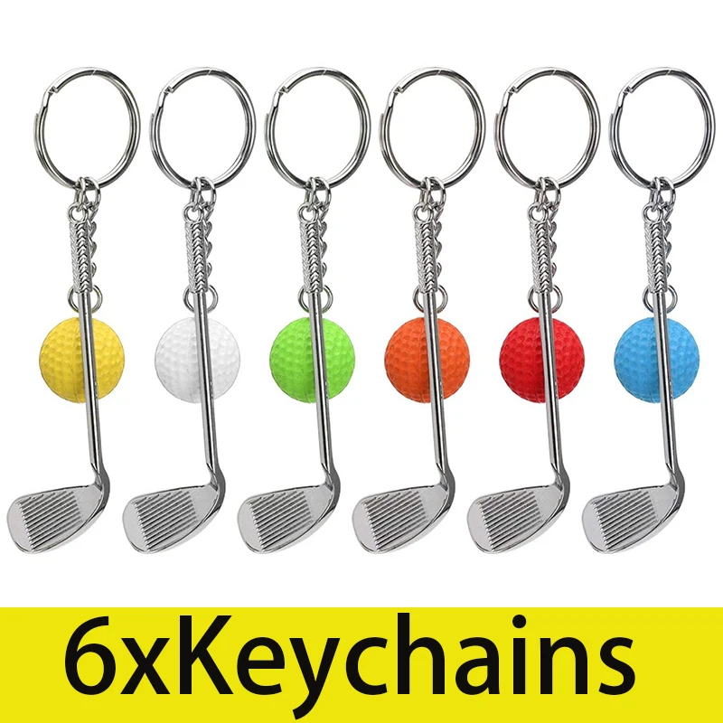 6Pcs Mini Golf Club Ball Keychain Metal Keychain Car Phone Bag Pendant Key Chain Keyring Sports Split Key Ring