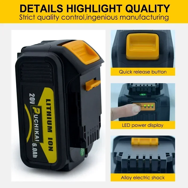 

NEW 5Ah 9Ah lithium Battery 18V Battery Tools 6.0Ah DCB200 DCB184 DCB181 Replacement Li-ion Battery for DeWalt MAX XR power tool