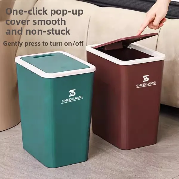 13-Liter-Mülleimer mit Deckel, großer Behälter, Presstyp-Kunststoff-Papierkorb mit Pop-up-Deckel, Wohnzimmer, Schlafzimmer, Toilette, Küche, Büro