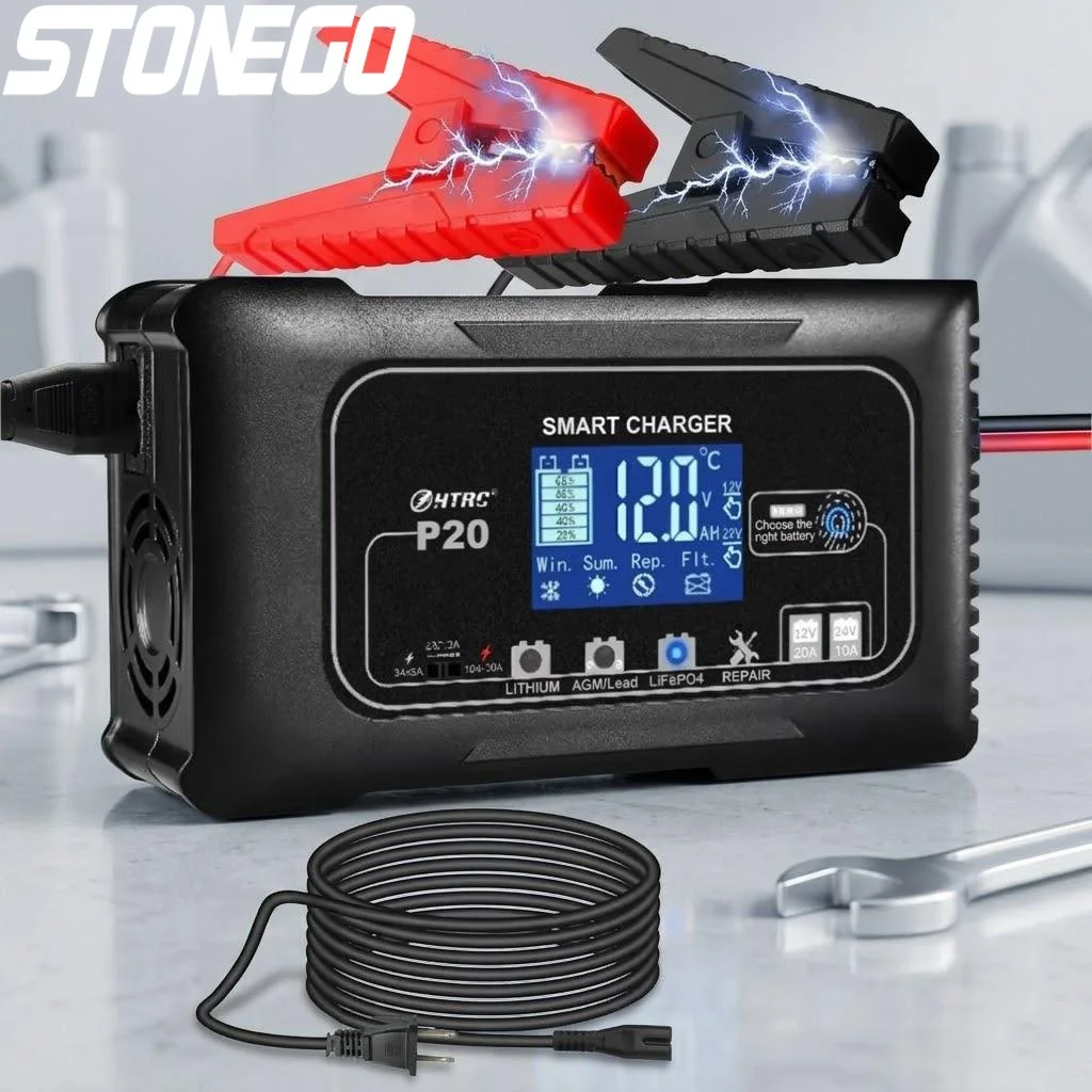 

Зарядное устройство для мотоциклетных аккумуляторов 12В/24В с ЖК-дисплеем, импульсное, для свинцово-кислотных, AGM, гелевых и литиевых батарей, быстрая зарядка, умное, портативное