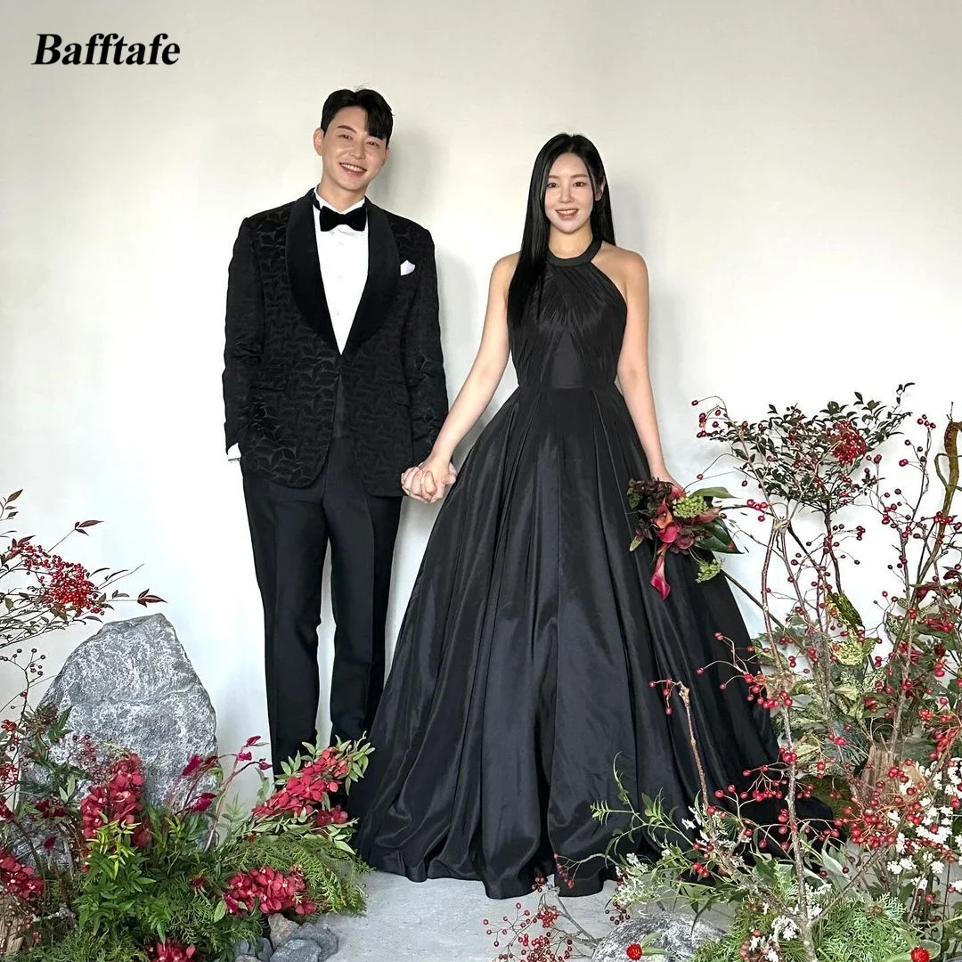 Bafftafe gaun Prom Satin a-line hitam gaun pesta acara Formal pengantin wanita Korea punggung terbuka seksi