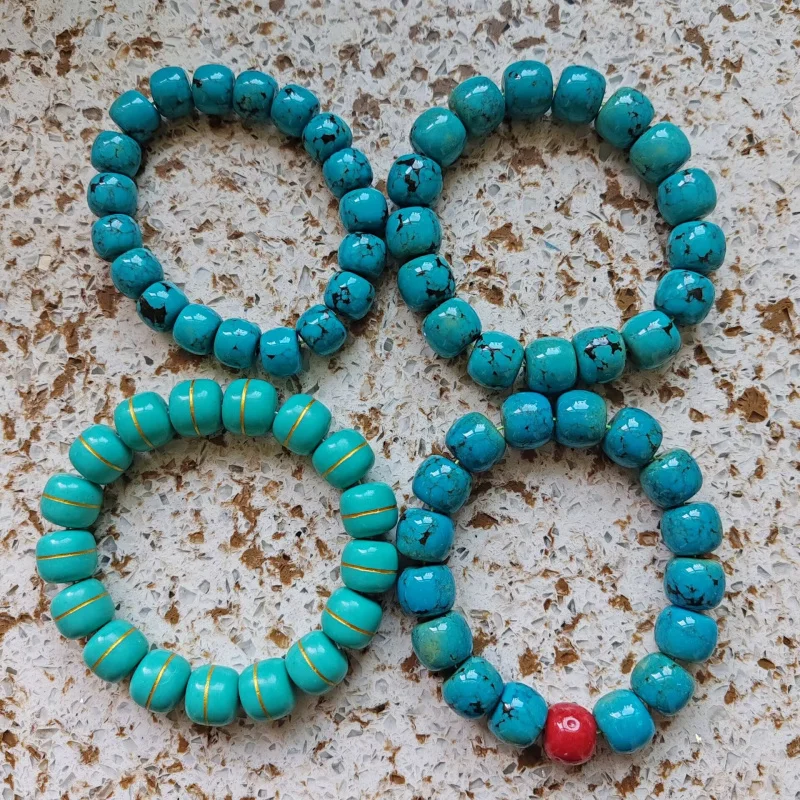 

Тибетский бирюзовый браслет с узором из железной проволоки, оптимизированный бирюзовый браслет из старых бусин в тибетском стиле